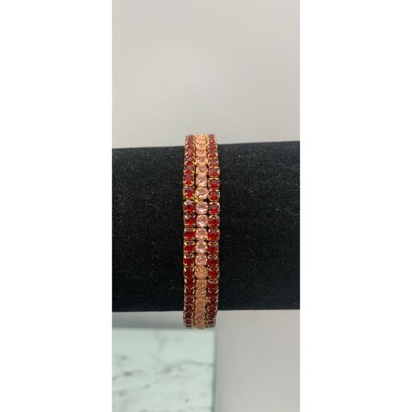 Red And Pink Rhinestone Stretch Tennis Bracelet - Picture 1 of 5